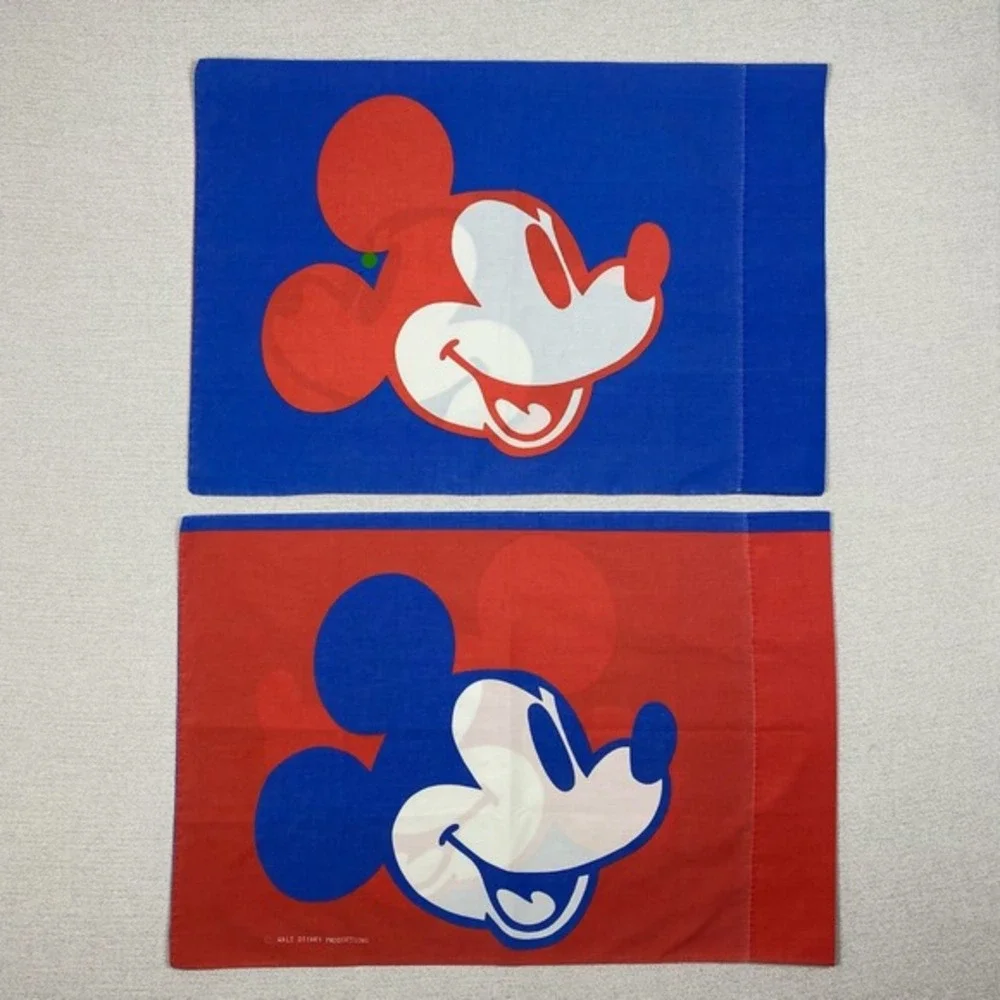 Vtg 70s Wamsutta Disney Mickey Mouse Twin Sheet SET Bunk Beds Red White Blue